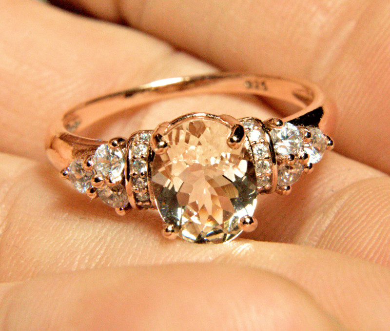 rose gold plated ring with morganite gemstone