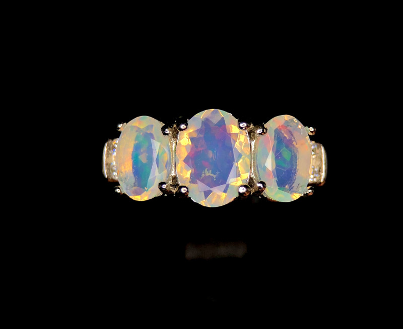 Three Stone Fire Opal Ring Silver 925