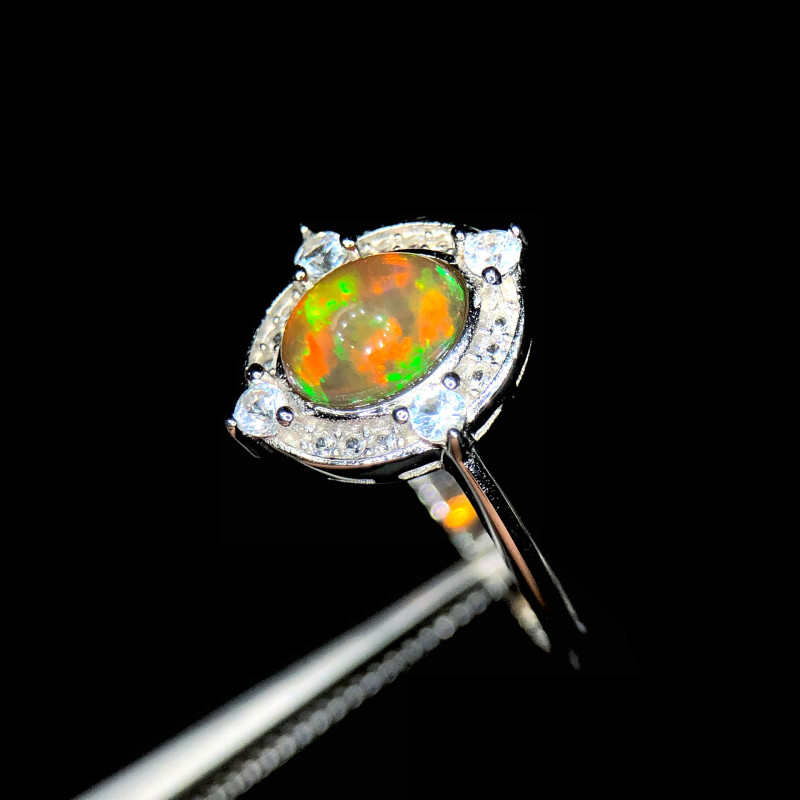 Vintage Full Fire Opal Silver 925 Ring