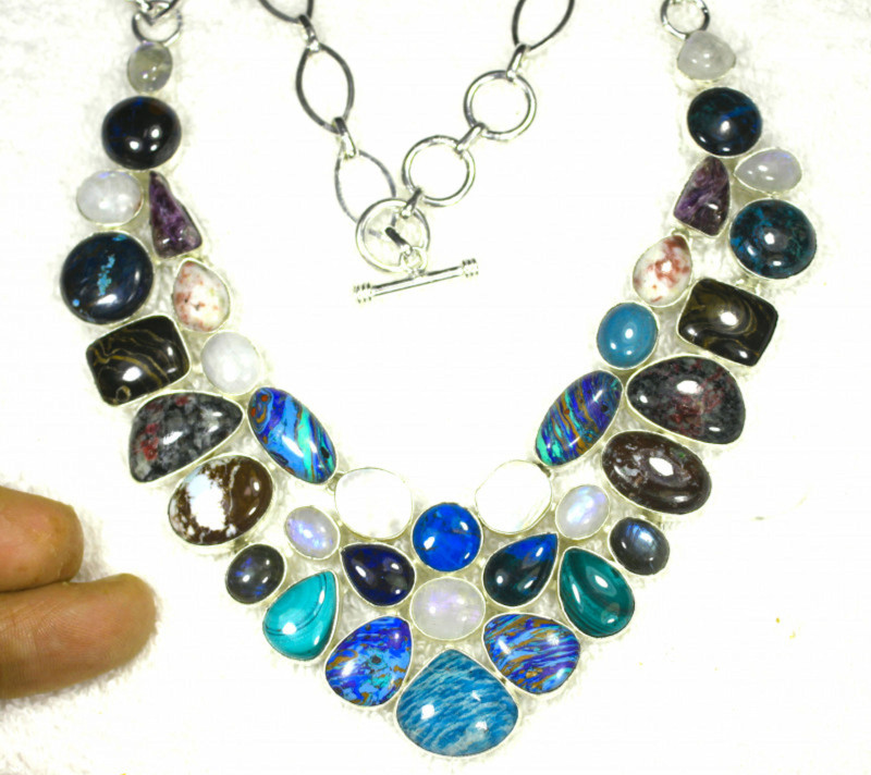 577.0 Sterling Silver / Mixed Gemstone Necklace