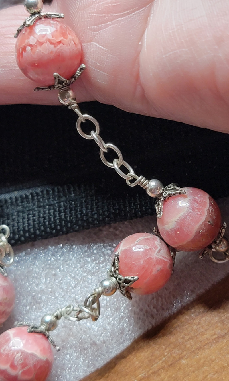 Collier Vintage Rhodochrosite – Pierre Rose Naturelle – Monture Argent 925 – Occasion