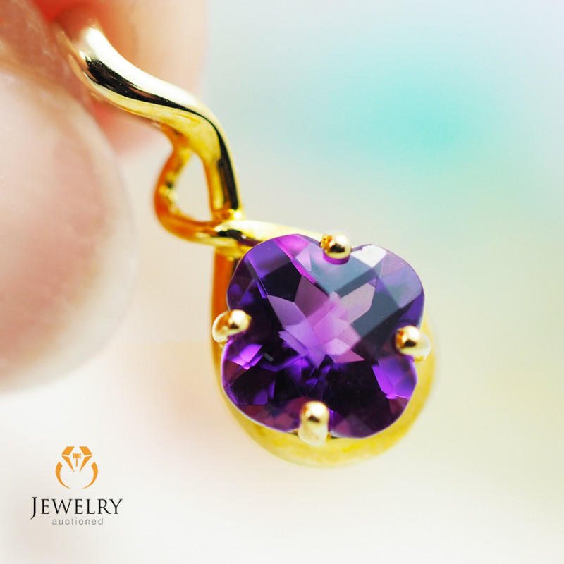 14K Yellow Gold Amethyst Pendant - 75 - D - P11367