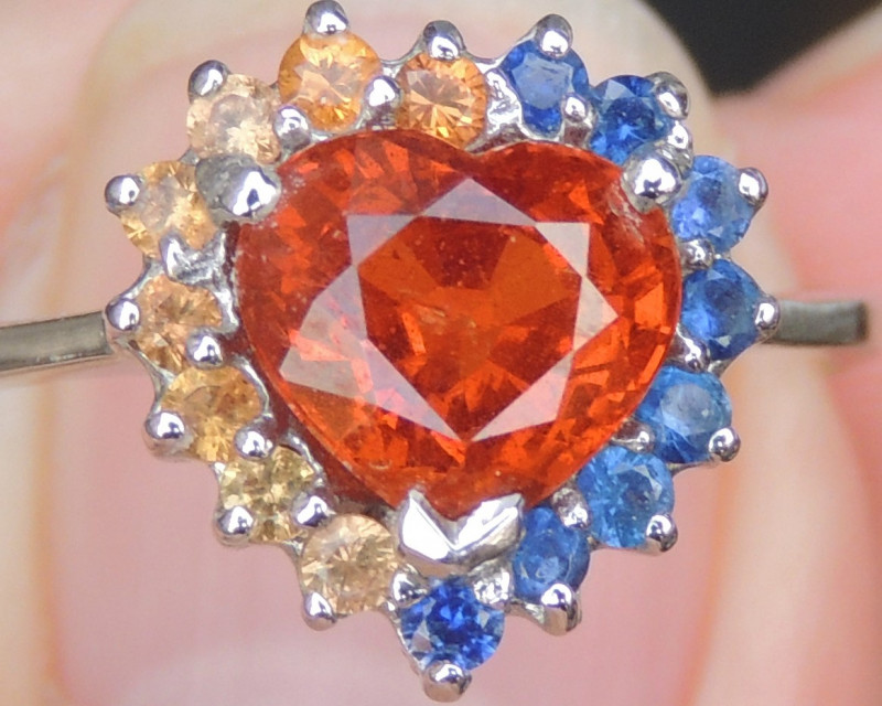 mandarin garnet gemstone ring with sapphire