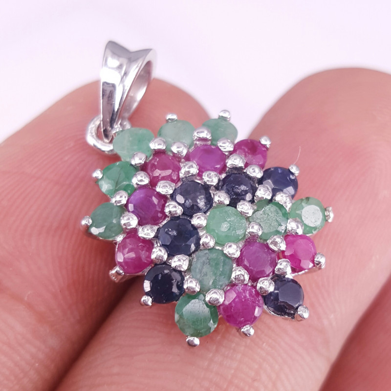 Natural Emerald Ruby and sapphire Pendant