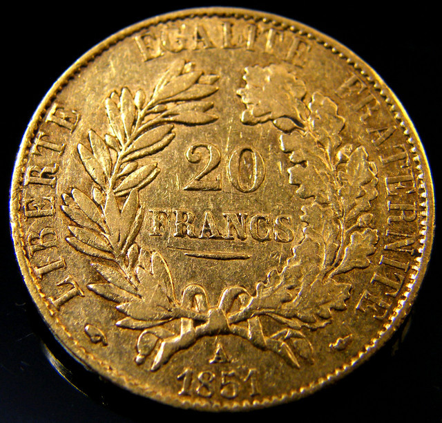 GOLD 20 FRANC GOLD COIN 1851 REPUBLIC SERIES CO 157