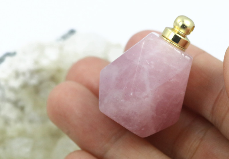 Natural Rose Quartz Faceted Gemstone Perfume Bottle