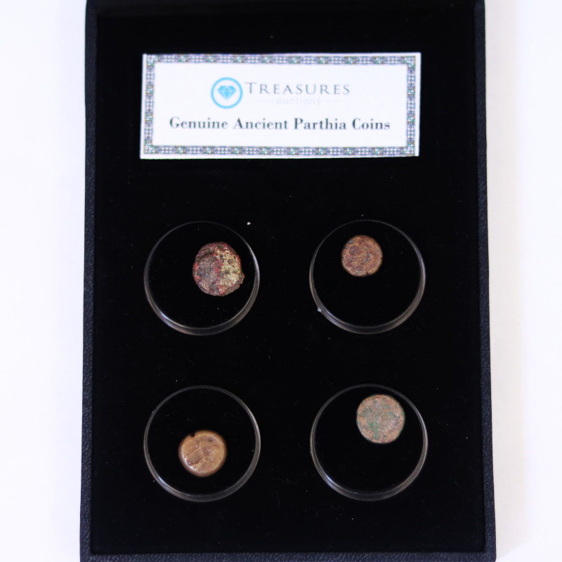 Collectors 4 Parthian coinsRoman General Crassus gold Poured down Throat