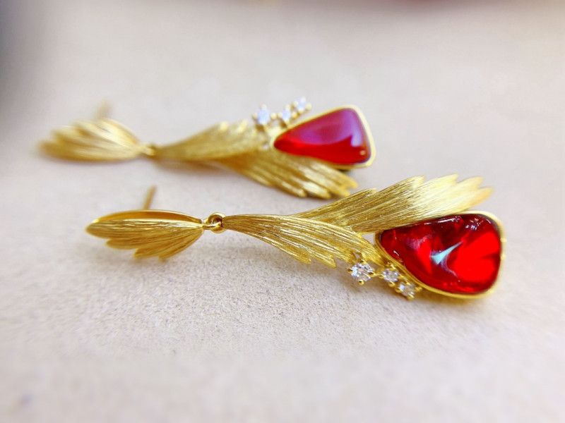 red mexican fire opal gemstone earrings