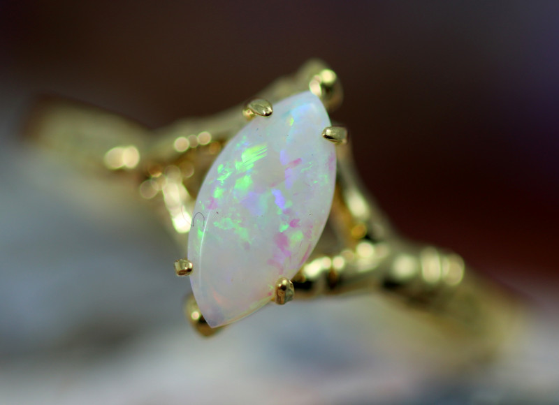 White Opal Ring Gold Plated Classic design Code Hun 131