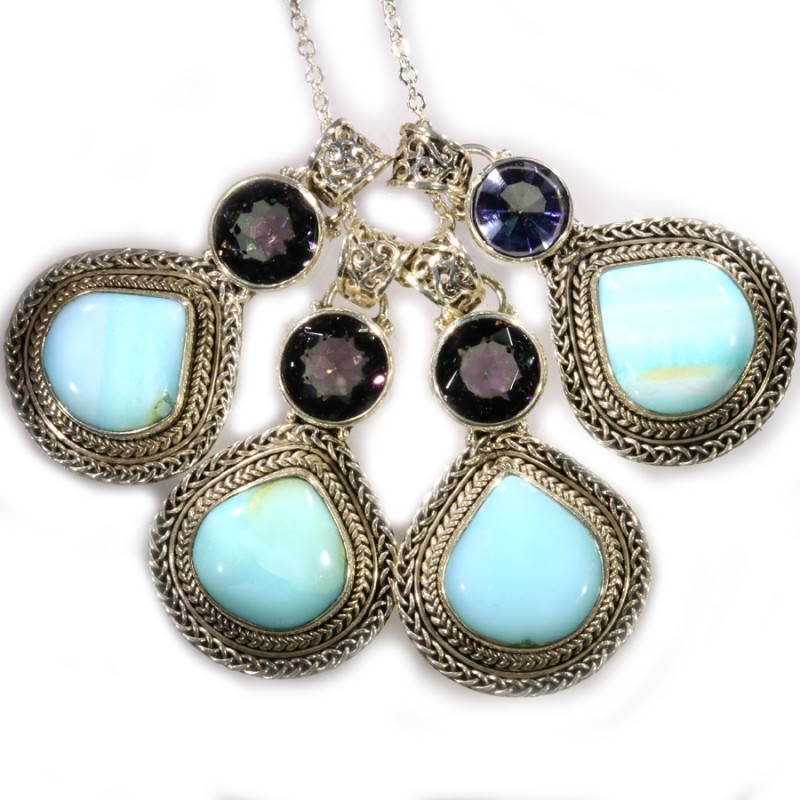 peruvian blue opal necklace with mystic quartz