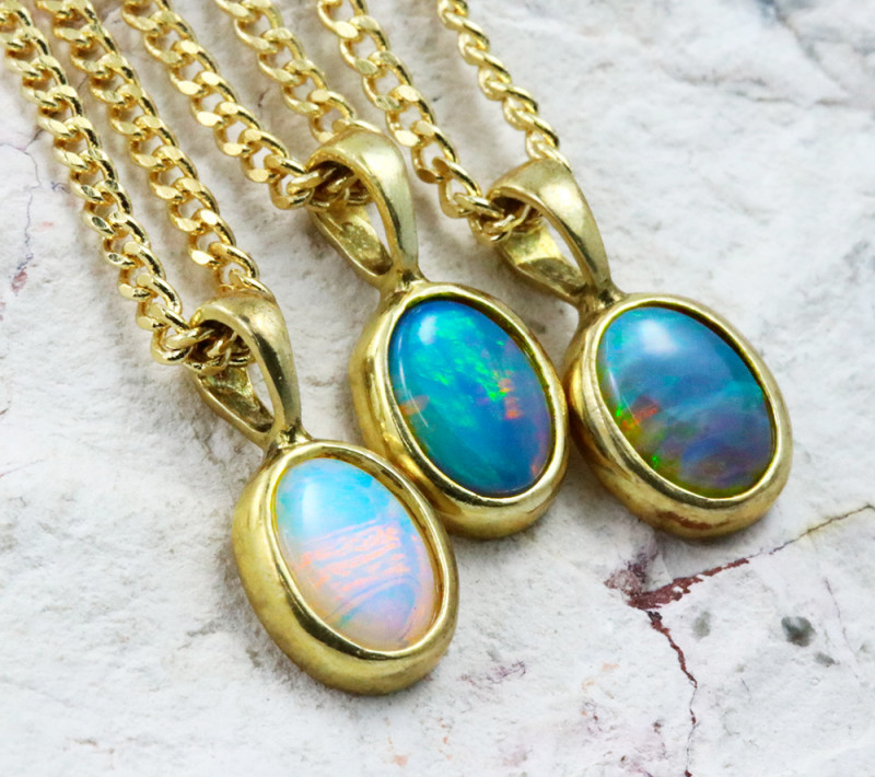 Three Solid Opal into Sterling Gold Plated pendants