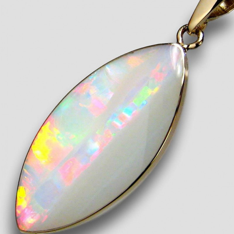Solid Australian Opal Pendant 14k Gold Large Natural