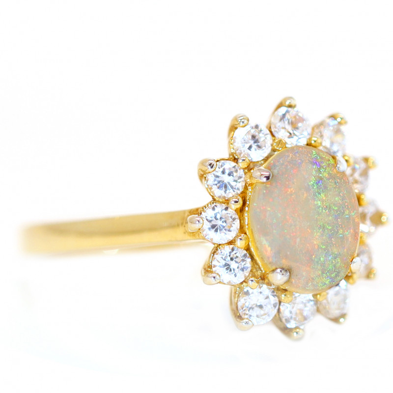 925 ST/ SILVER RHODIUM PLATED COOBER PEDY OPAL RING