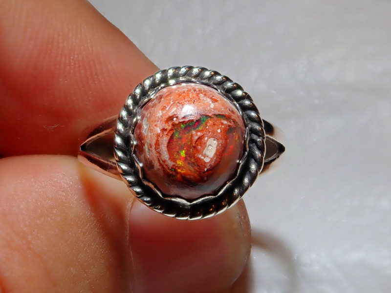 cantera mexican fire opal gemstone ring