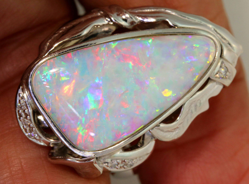 white opal platinum ring