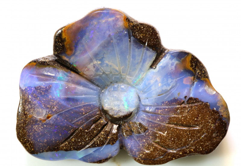 boulder opal carving flower