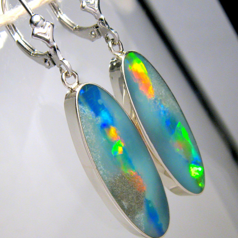 23ct BIG Sterling Silver Inlaid Doublet Opal Earrings
